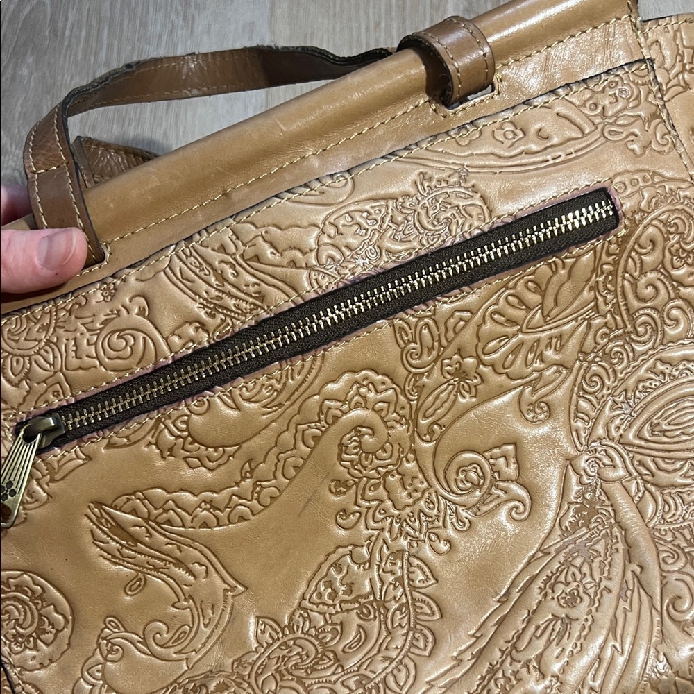 Tan Embossed Paisley Leather Tote Bag - Picture 8 of 9